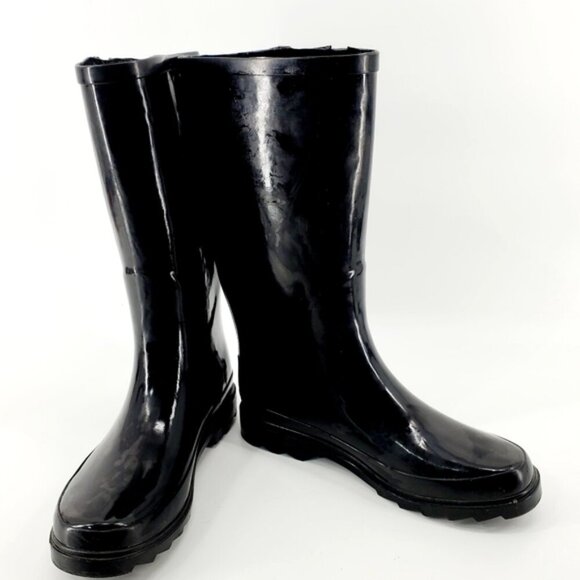 Magellan Outdoor Women's 7 Black Pull-on Side Buckle Rubber Rain/Water Boots - Picture 1 of 10